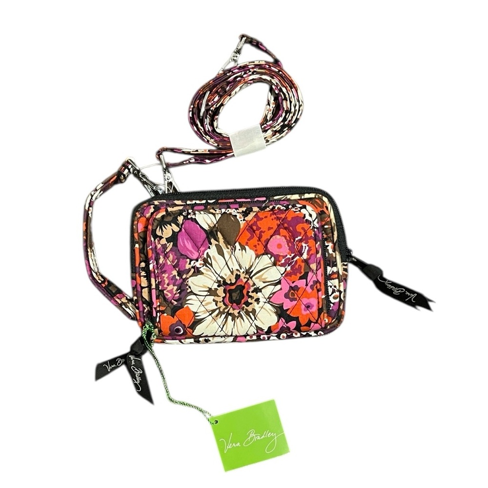 Vera Bradley Floral Quilted Wristlet and Crossbody Bag with Zebra Interior